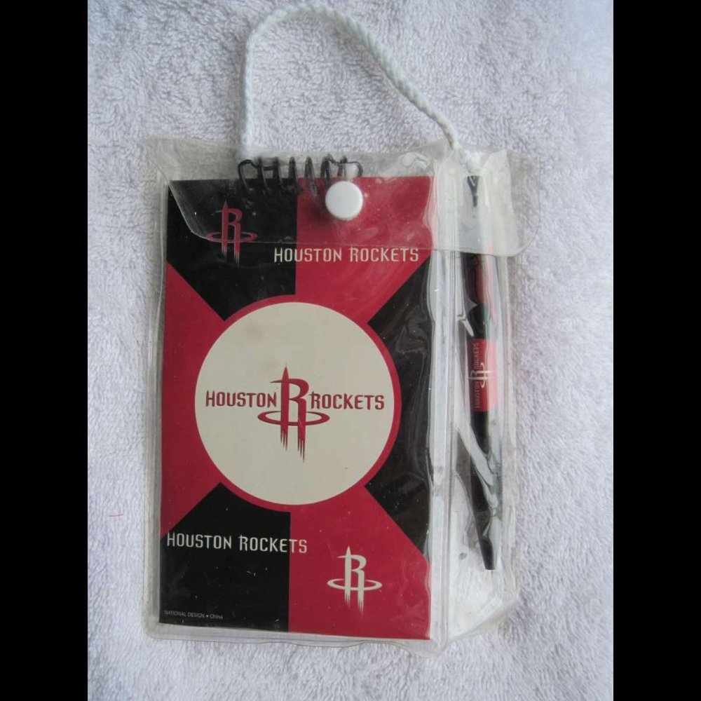 NBA Houston Rockets Stationery Set Pen & Memo Pad Plastic Carry Tote Bag Red Tx